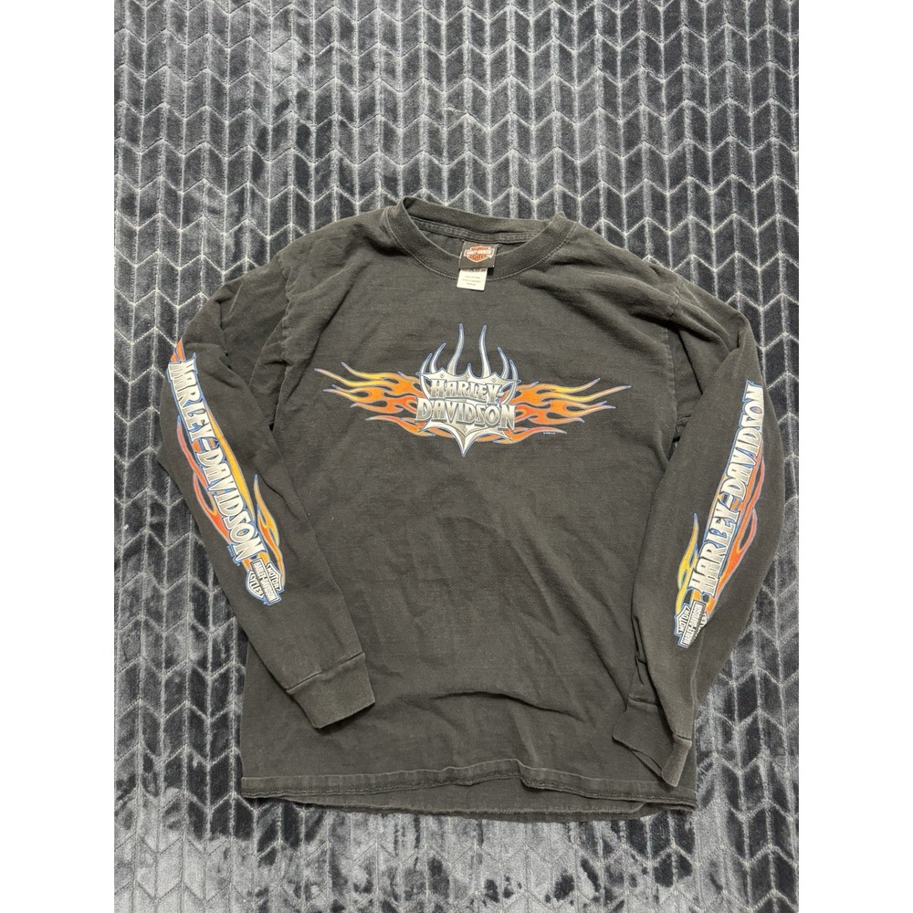 Harley-Davidson Mens Black Flame Eagle Back Hit 2008 Size  Medium